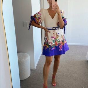 Zimmermann Tropicana Tie Sleeve Mini Dress Linen Size 1(4-6) Floral Luxury
